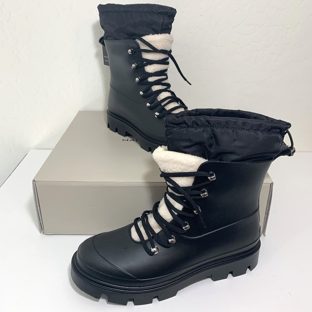 Marc Fisher LTD Freely Lace Up Boots Faux Fur Lug Sole Booties Black Size 9 NEW